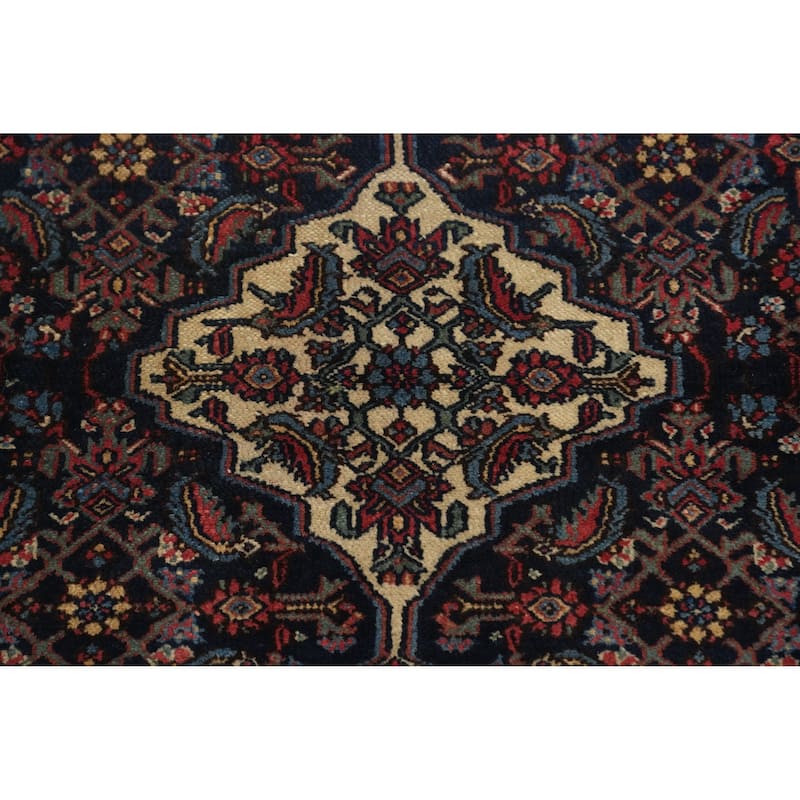 Hand Knotted Oriental 100% Wool Carpet Traditional Floral Navy Blue & Blues Bibikabad Area Rug - 4' 9'' X 3' 7''