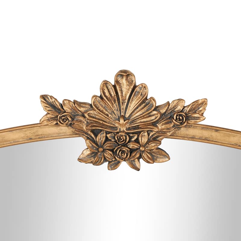 Metal Floral Orante Antique Curved Wall Mirror - Gold - Roche River Decor - 2"W x 36"L x 26"H