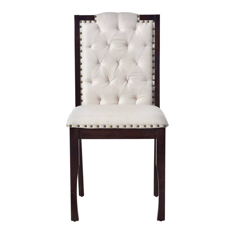High Back Dining Chairs Set of 4, Upholstered Tufted Kitchen Chairs with Solid Wood Legs and Nailhead Trims