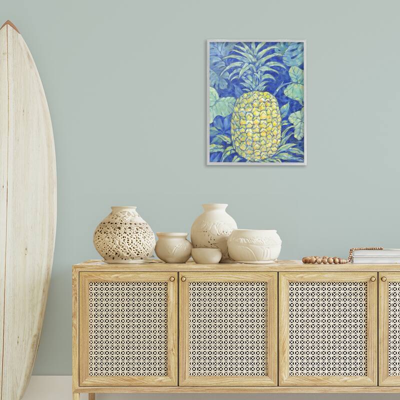 Stupell Blue Hawaii Pineapple Framed Giclee Art Design By Paul Brent