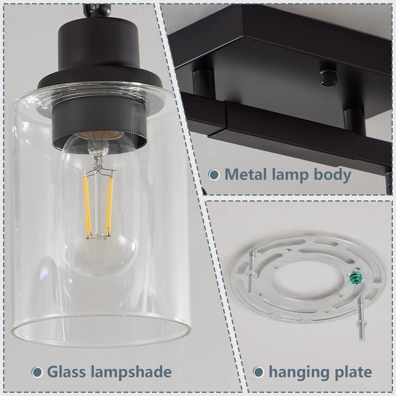 4-Lights Track Lighting Fixtures Ceiling with Clear Glass Shades, Modern Black Semi Flush Mount Ceiling Light(Bulb Not Included)