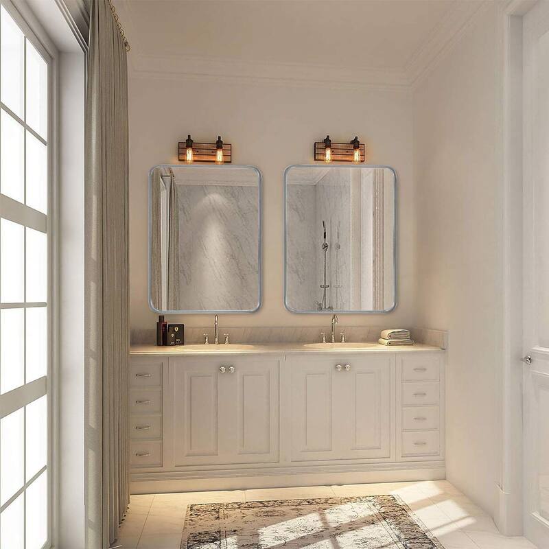 22x30 Inch Silver Metal Framed Rectangular Bathrrom Mirror