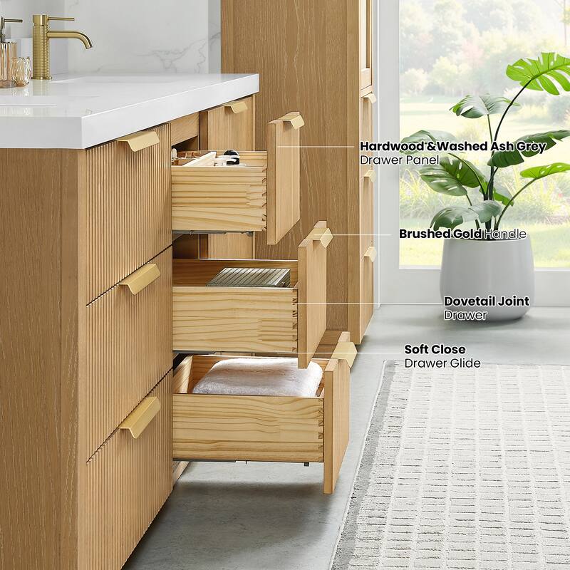 Santarem Double Vanity with Pure White Quartz Stone Top without Mirror