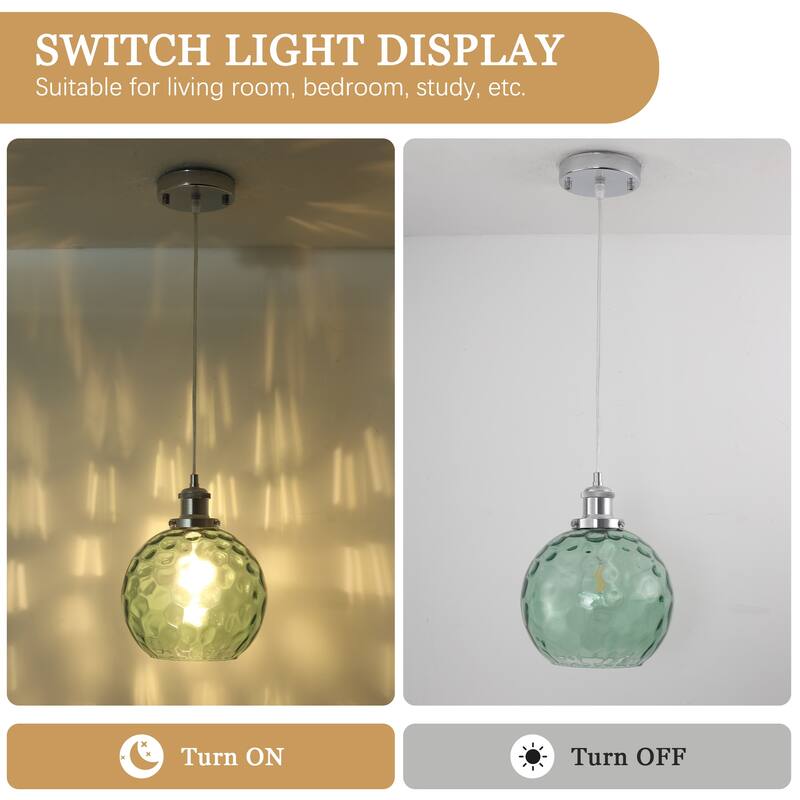 1-Light Metal Hanging Pendant Light with Glass Shade for Kitchen Island