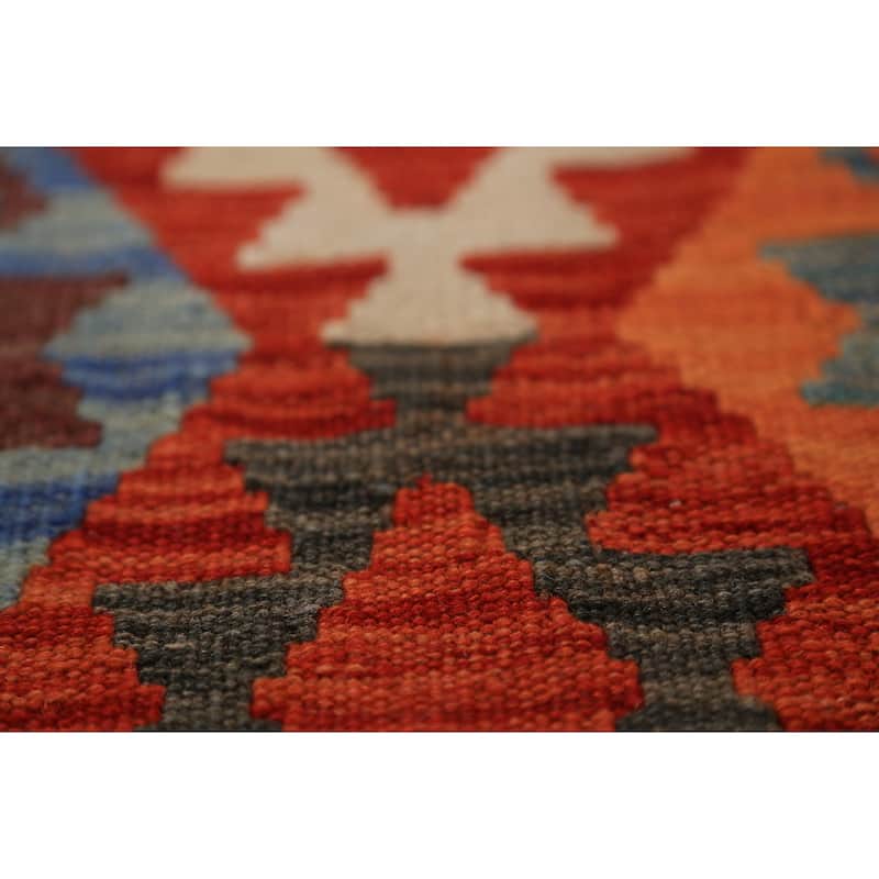 All-Over Geometric Kilim Oriental Large Rug Hand-Woven Wool Carpet - 10'0" x 16'2"