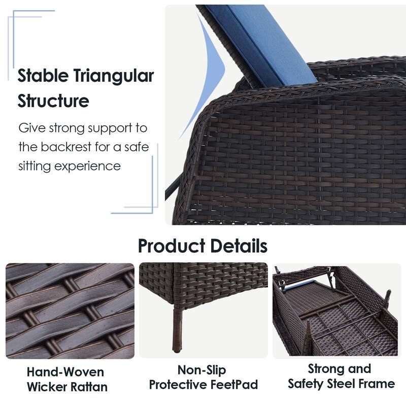 Outdoor Chaise Lounge Chairs for Outside Brown - Blue