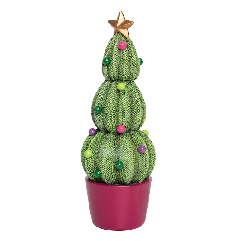 Transpac Resin 12 in. Multicolor Christmas Feliz Navidad Cactus Tree