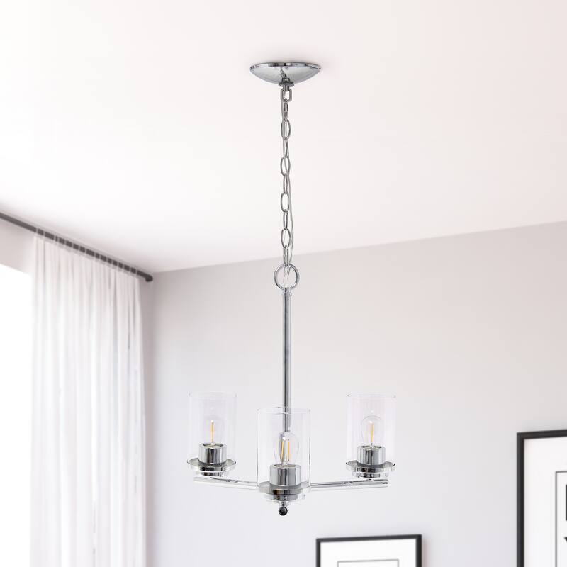 15" Industrial 3 Light Pendant Chandelier with Chrome Finish and Clear Glass Shade for Dining Room or Foyer Lighting - 63