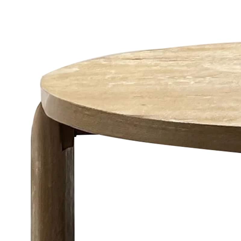 Timore Cocktail Coffee Table, Round 42 Inch Oak Brown Wood Top, Plinth Base