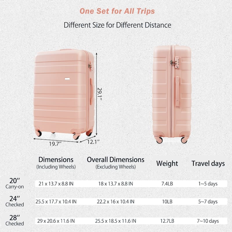 Luggage Sets 4 Piece, ABS Durable Suitcase with Travel Bag, Carry On Luggage Suitcase Set with 360°Spinner Wheels