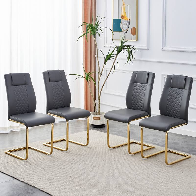 4-piece set of artificial leather restaurant chairs with gold legs and soft cushions