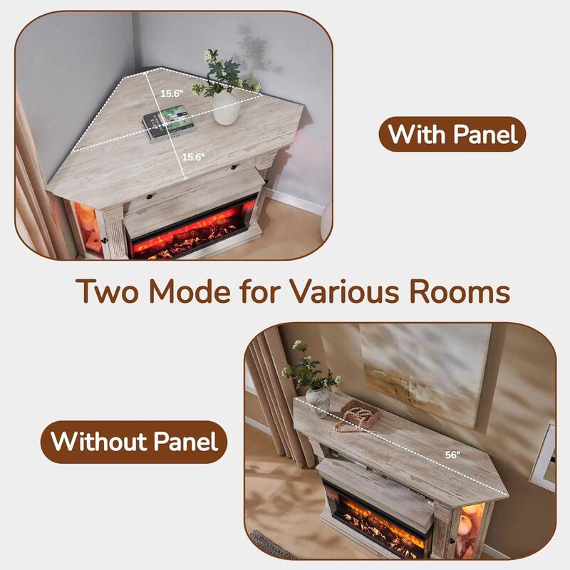 Farmhouse 3-Sided Fireplace TV Stand for 65" TV, Entertainment Center