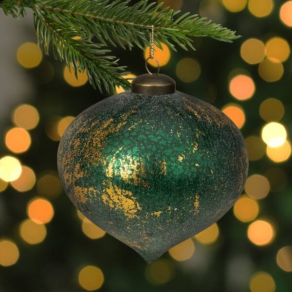 Shop 5 25 Green And Gold Crackle Design Frosted Teardrop Glass