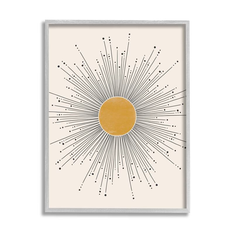 Stupell Art Deco Summer Sun Geometric Line Bursts Framed Wall Art - Yellow - 16 x 20 - Grey