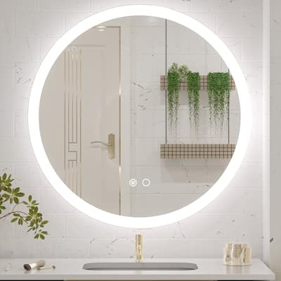 KEONJINN Round LED Frontlit Bathroom Vanity Wall Mirror 3 Colors, Anti-fog