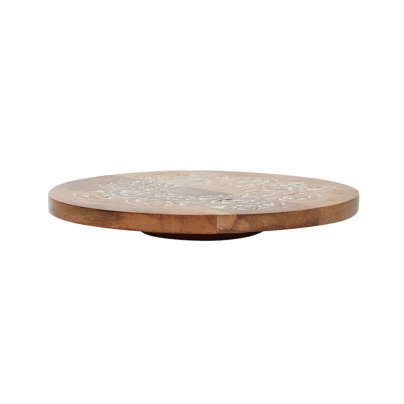 Wood Floral Intricately Carved Cake Stand - Brown - Roche River Decor