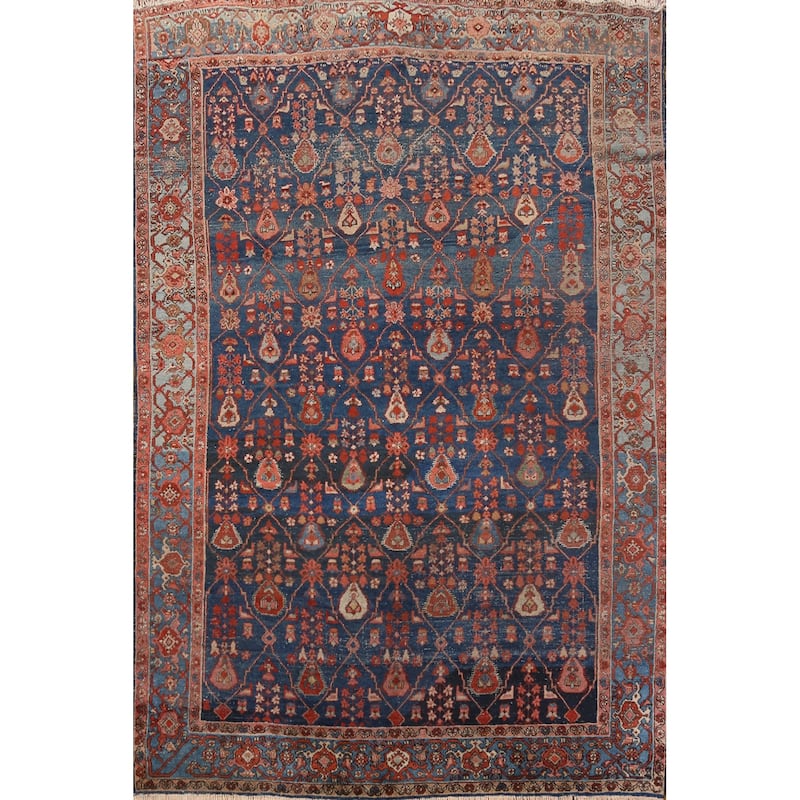 Hand Knotted Oriental 100% Wool Carpet Traditional Geometric Navy Blue & Blues Heriz (serapi) Area Rug - 9' 9'' X 7' 0''