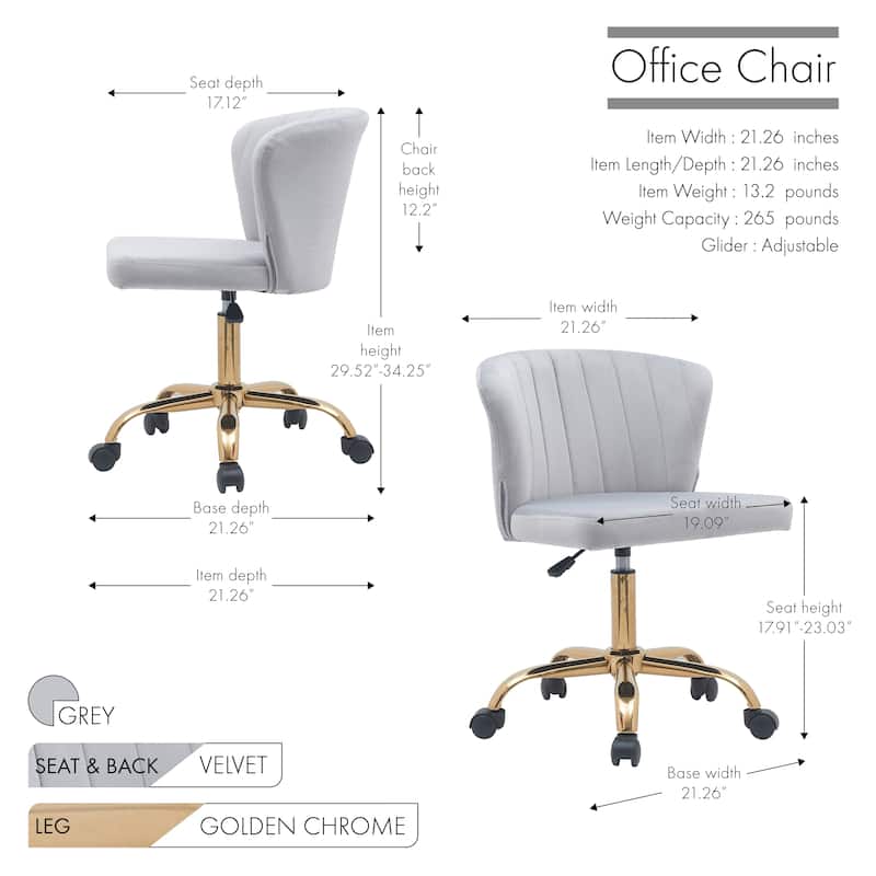 Porthos Home Rye Velvet Office Chair with Gold Chrome Legs
