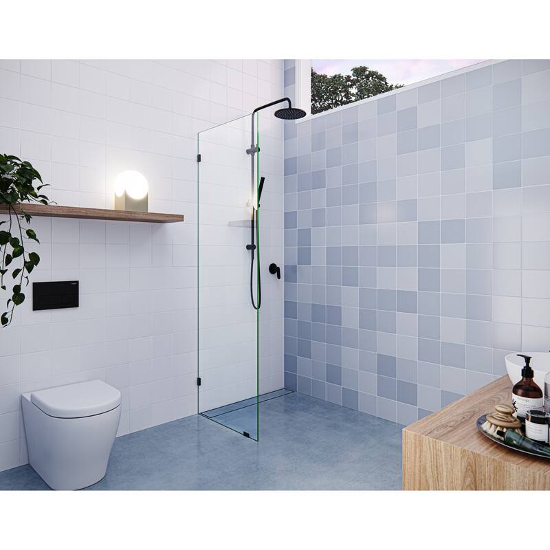 Glass Warehouse 78" x 20" Frameless Shower Door - Single Fixed Panel - Matte Black
