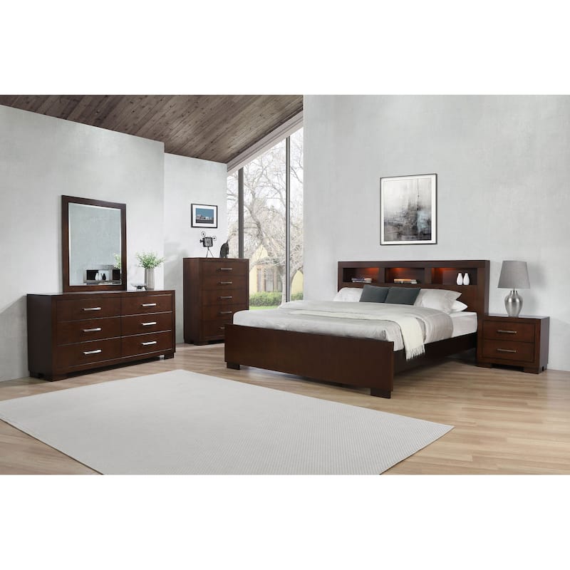 Jessica Bedroom Set With Bookcase Headboard Cappuccino - Queen - 5 Piece