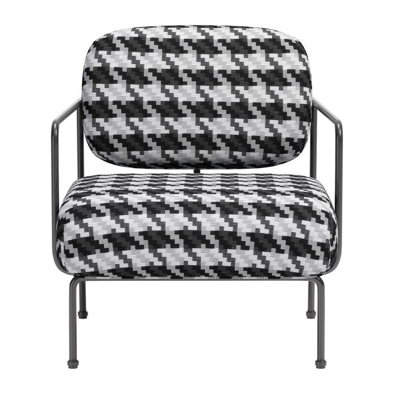 HomeRoots 29" Black And White And Black Upholstered Houndstooth Arm Chair - 29' X '31.5' X '31