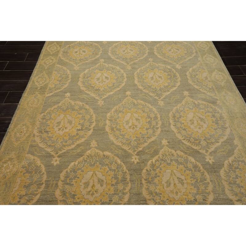 6x9'3'' Hand Knotted Celadon Tibetan Transitional Wool Rug - 6' x 9' 3''