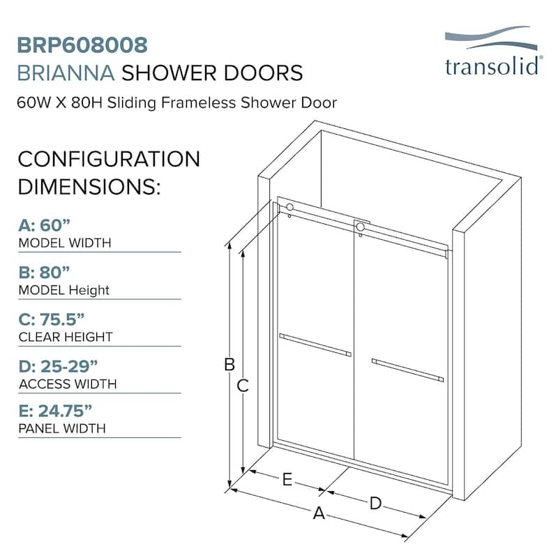Brianna 60 in. W x 80 in. H By-Pass Frameless Shower Door with Clear Glass - 56-60-in W x 80-in H