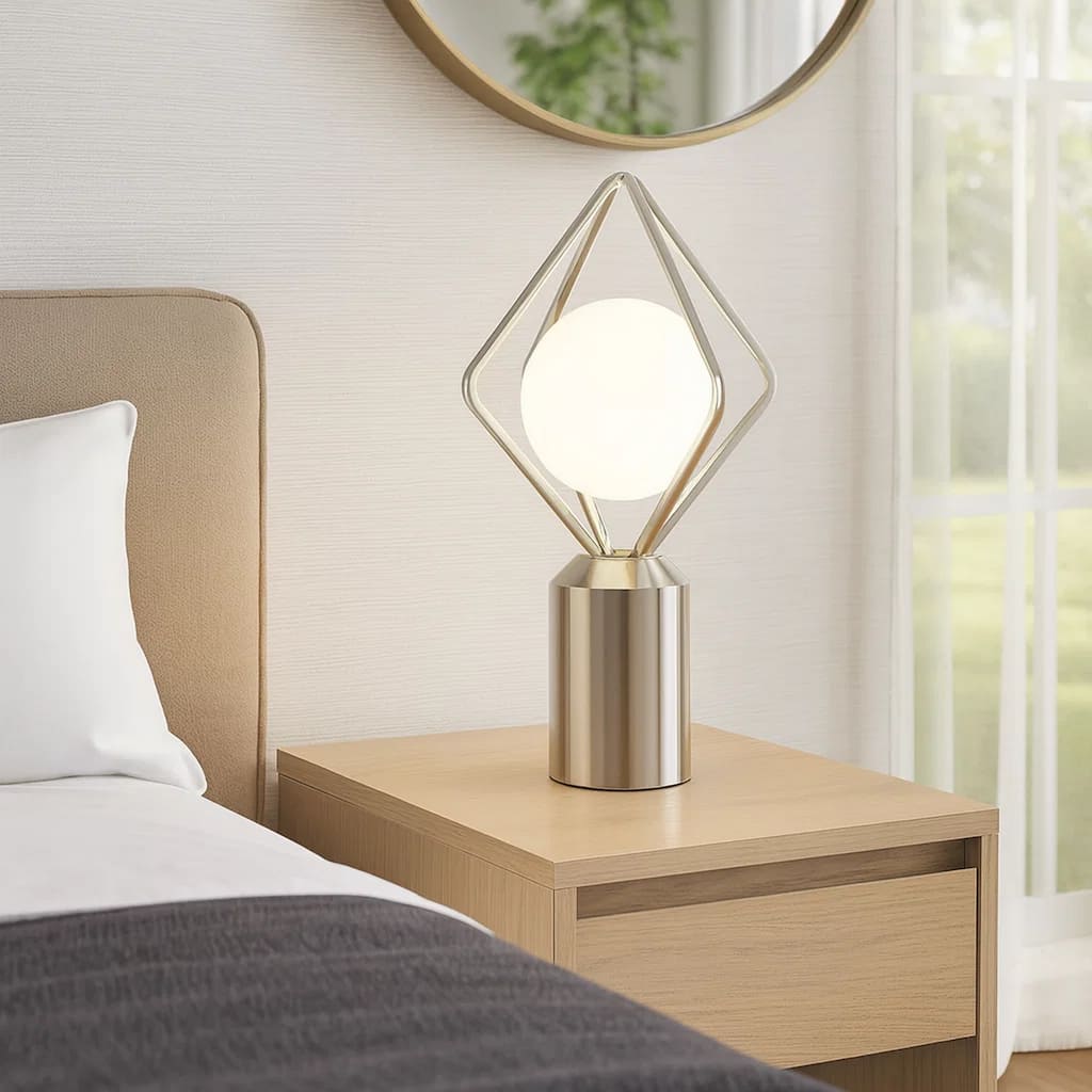 20 Inch Table Lamp, Globe Glass Shade, Accent Cylindrical Base, Nickel