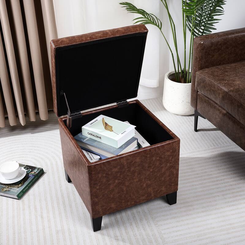 Adeco Bonded Leather Square Tufted Cubic Cube Storage Ottomans