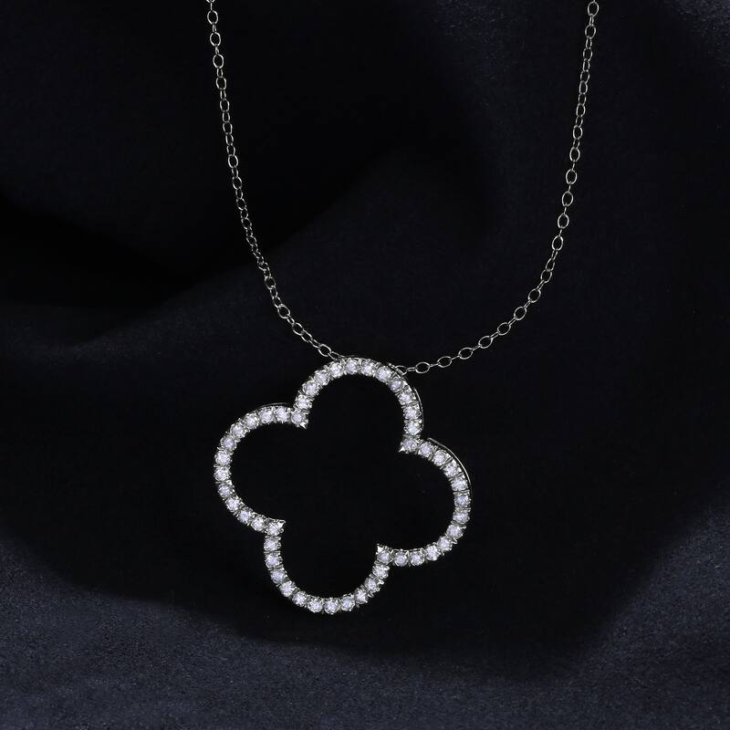 1/6ct - 1ct TDW Diamond 14K Gold Open Clover Pendant Necklace for Women - 3/4ct - White