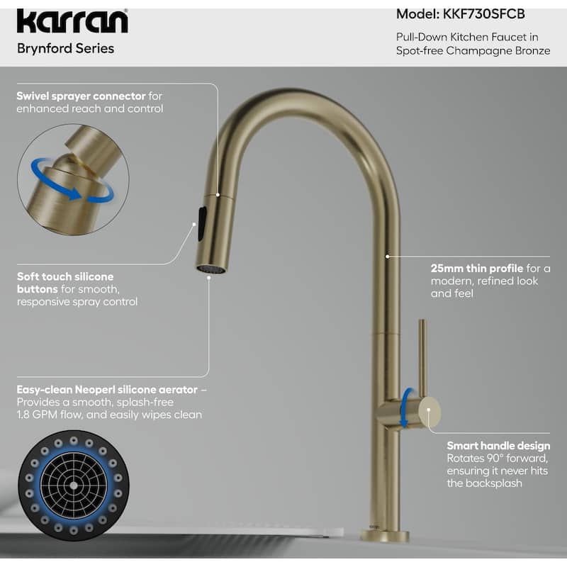Karran USA KKF730 Brynford 1.8 GPM Single Hole Pull Down Kitchen