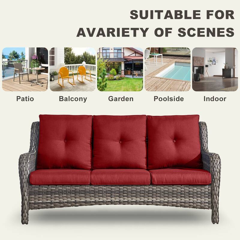 Gymojoy Patio Wicker 3-Seat Sofa with Ottoman