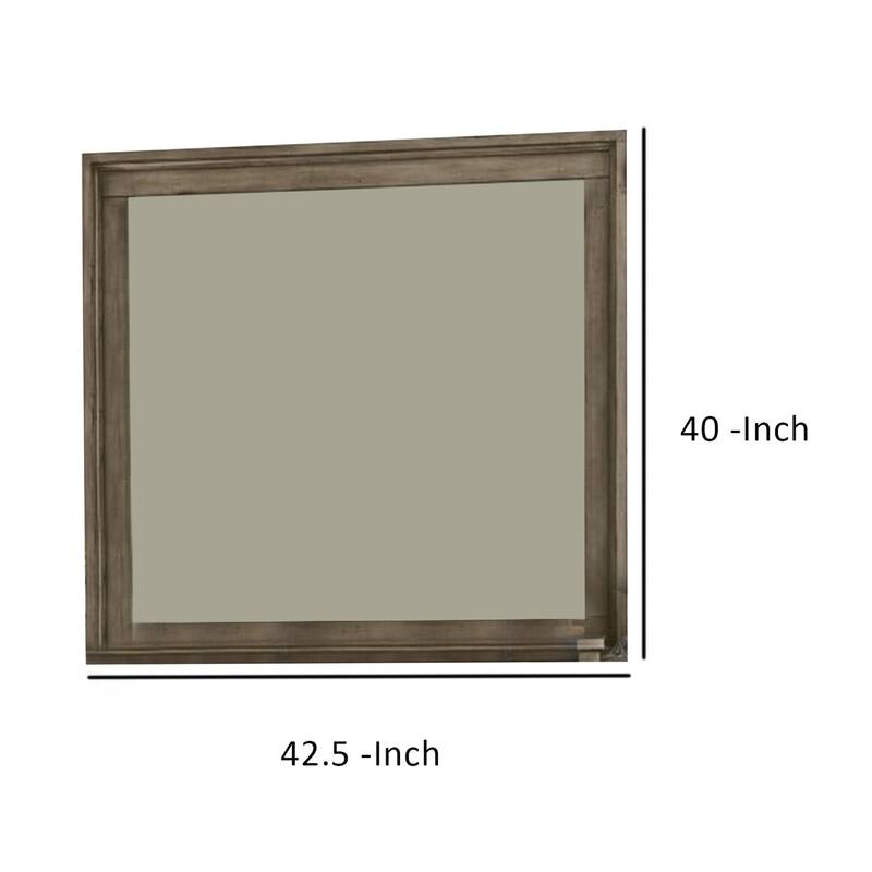 Wall Mirror with Beveled Molded Wooden Frame, Natural Brown