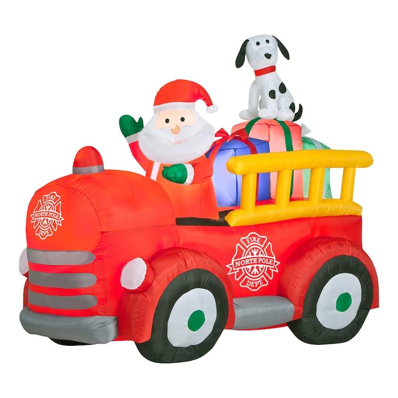 National Tree Company 6 ft. Inflatable Santa in Vintage Firetruck - 6 ft