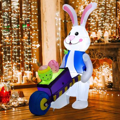 4FT Inflatable Easter Bunny w Pushing Cart Blow up Rabbit Decoration