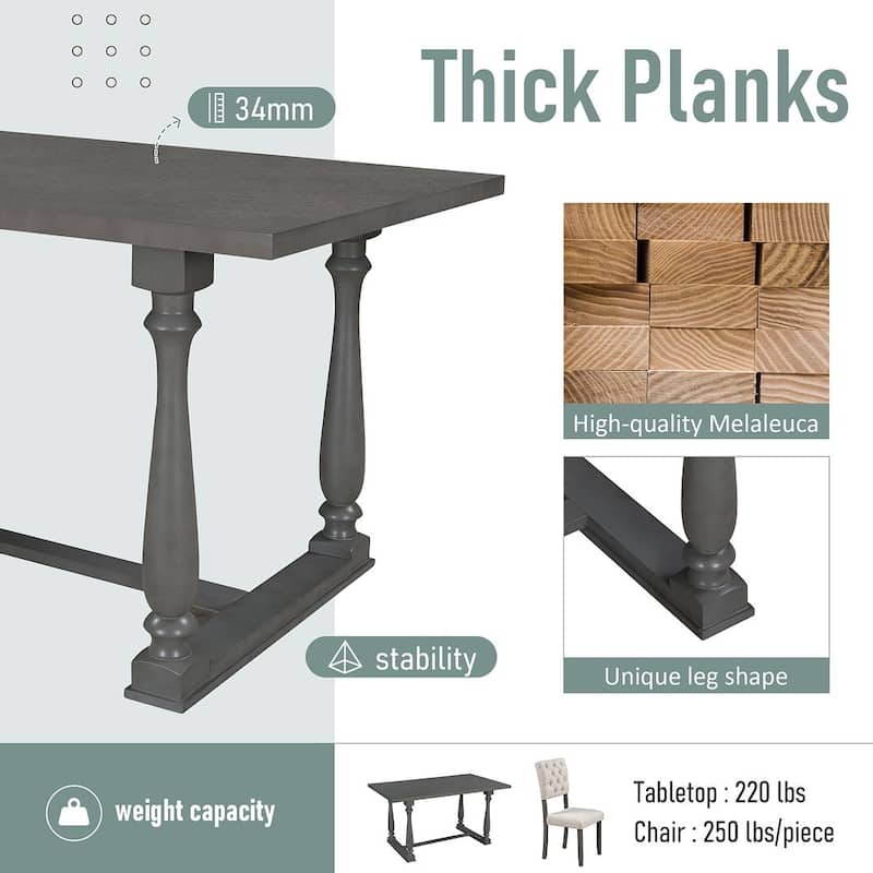 6 Piece Dining Set - 60'' Rectangular Dining Table with 4 Upholstered Chairs and Bench