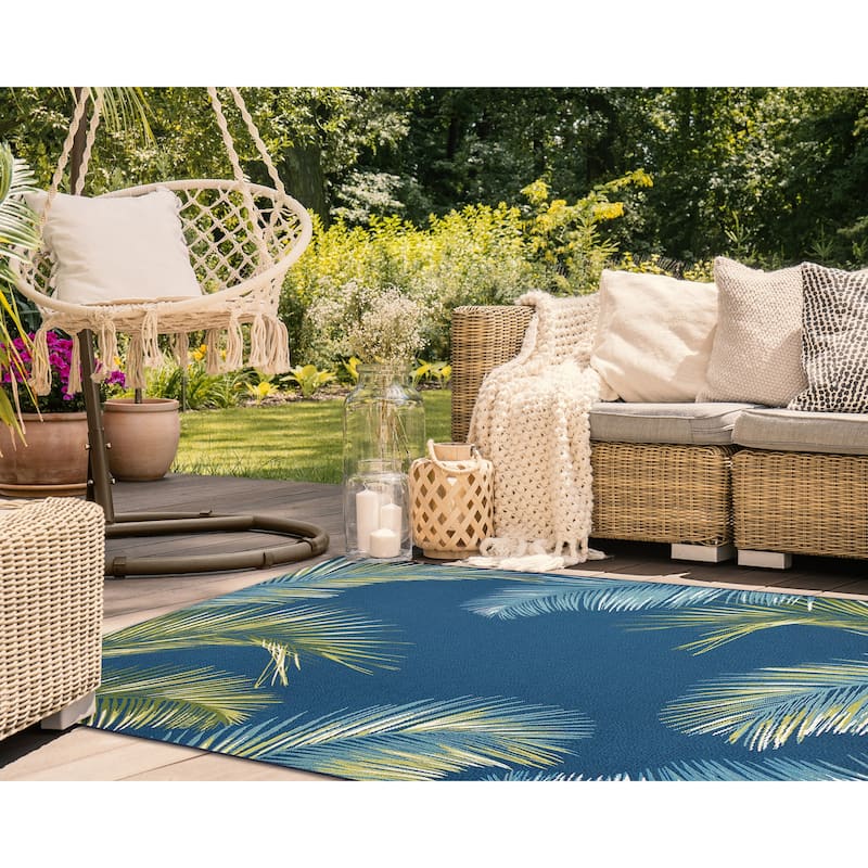 Liora Manne Marina Palm Border Indoor/Outdoor Rug - 8'10" x 11'9" - Navy