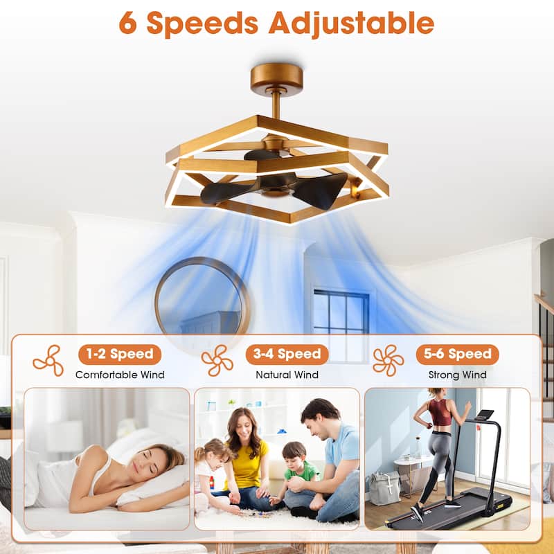 31" Antique Brass Geometric Dimmable Fandelier Caged Ceiling Fan with Light and Remote