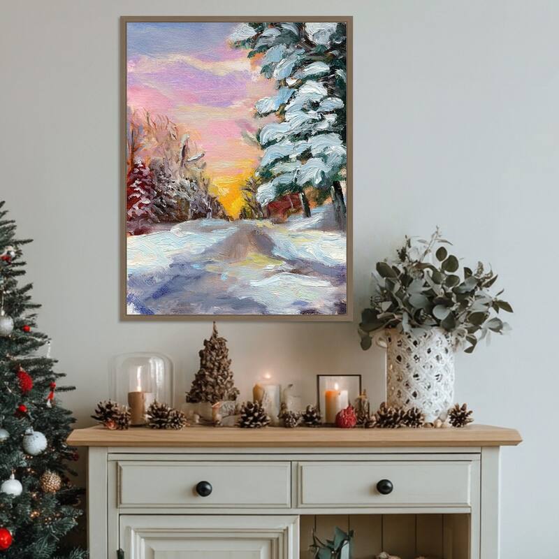Sunset in Winter by Sandra Iafrate Framed Canvas Wall Art Print - Sylvie Dark Gold