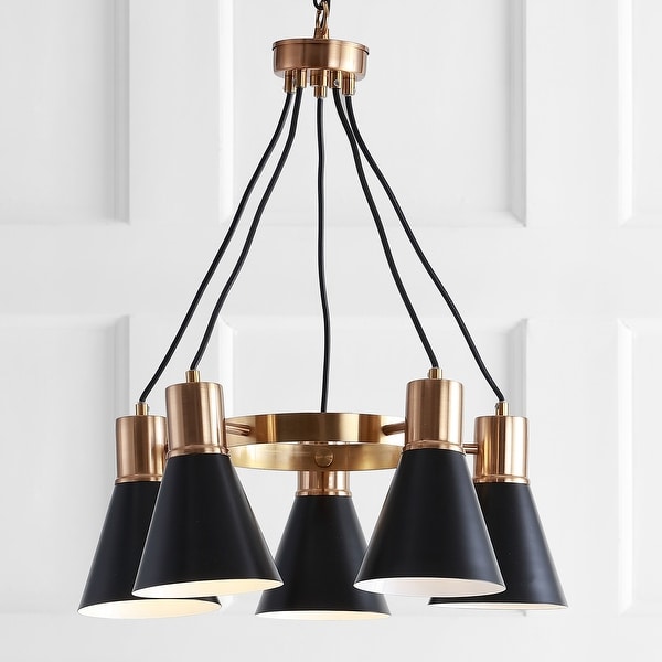 Markle 22" 5-Light Metal LED Cluster Pendant, Black/Brass Gold by JONATHAN Y. Opens flyout.