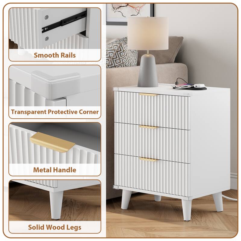 3 Drawer Dresser for Bedroom Nightstand with Charging Station