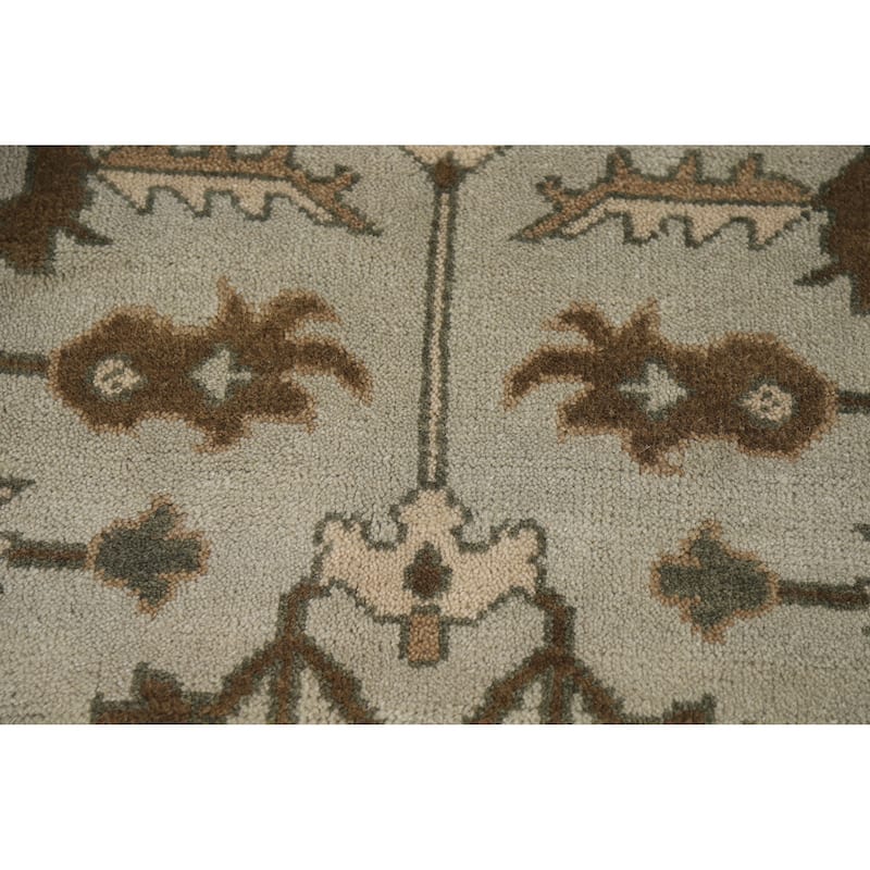 Earth Tone Oushak Area Rug Hand-Knotted Floral Beige Wool Carpet - 9'3" x 12'1"