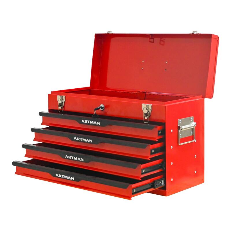 Anmytek Red 20 Inch Heavy Duty Steel Tool Box with Drawers and Metal Lock Closure Portable Tool Storage Chest and Organizer