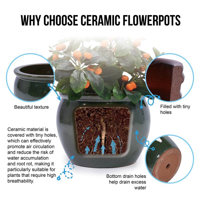 Handmade Glazed Ceramic Planter Set of 3, 15/12/9 Inch Diameter, Solid Glossy Finish