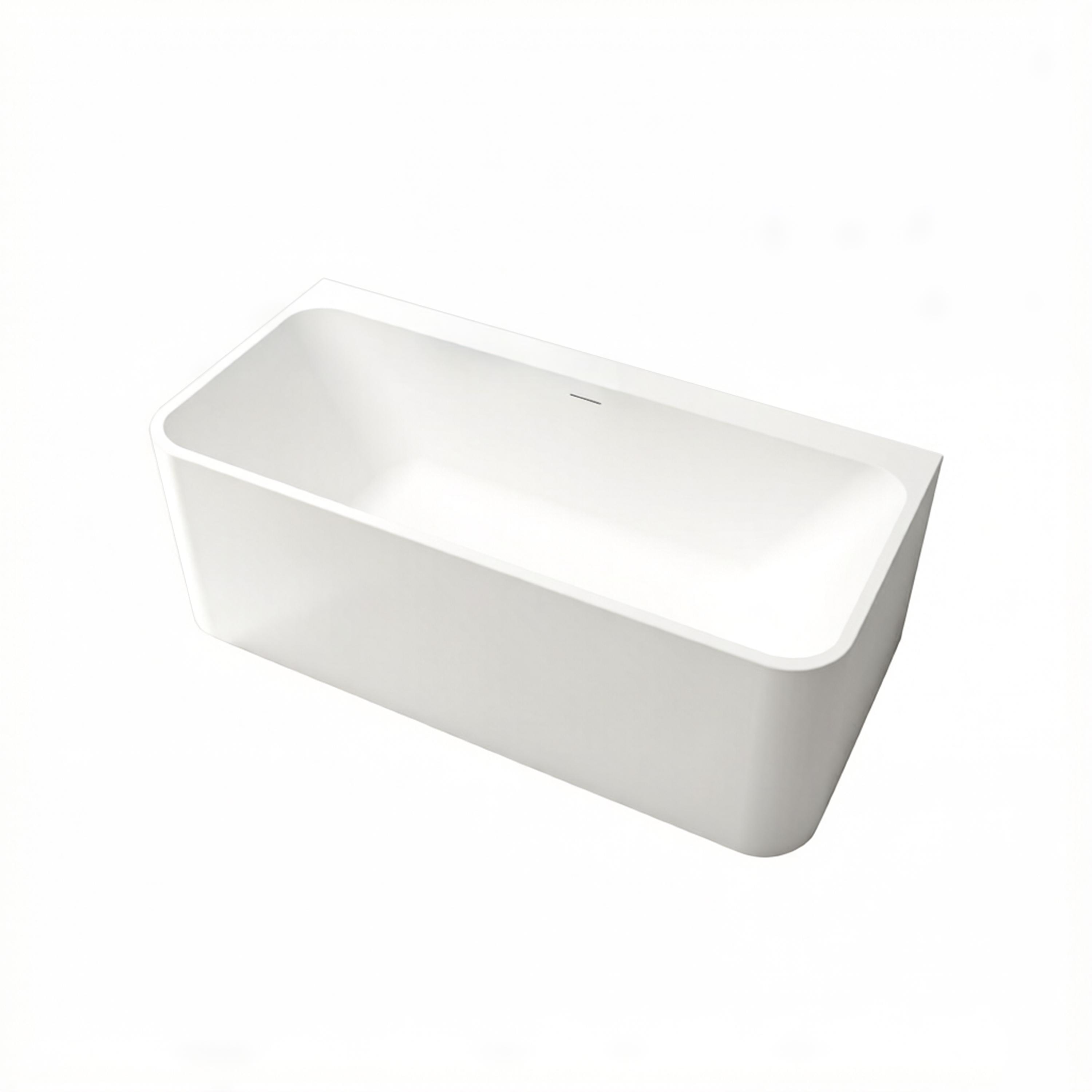 Solid Surface Alcove Soaking Bathtub with Center Drain and Pop-Up Drain, Matte White, CUPC & CE Certified