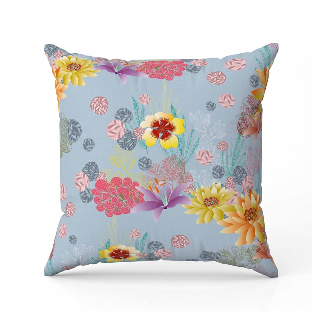 Colorful Flora Indoor/Outdoor Reversible Throw Pillow Blue and Multi