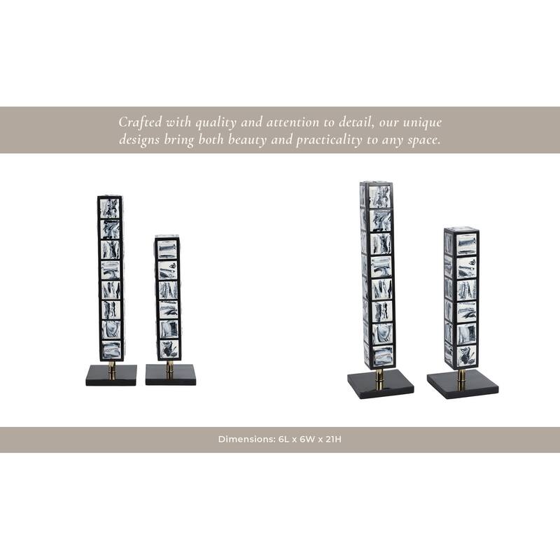 Resin Geometric Column Sculptures with Rectangle Base (Set of 2) - 6" x 6" x 21"