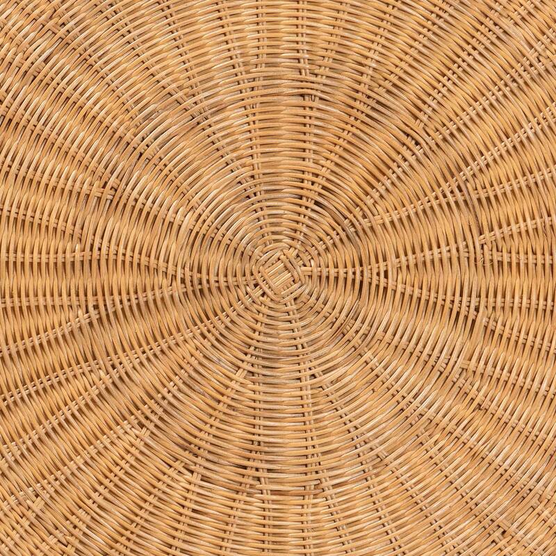Caroline Round Natural Rattan Coffee Table - Handwoven Wicker Drum Shape Accent Table for Living Room or Sunroom, Light Honey