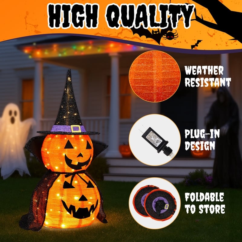 2PCS 3ft Halloween Collasipble Lighted Pumpkin Decoration