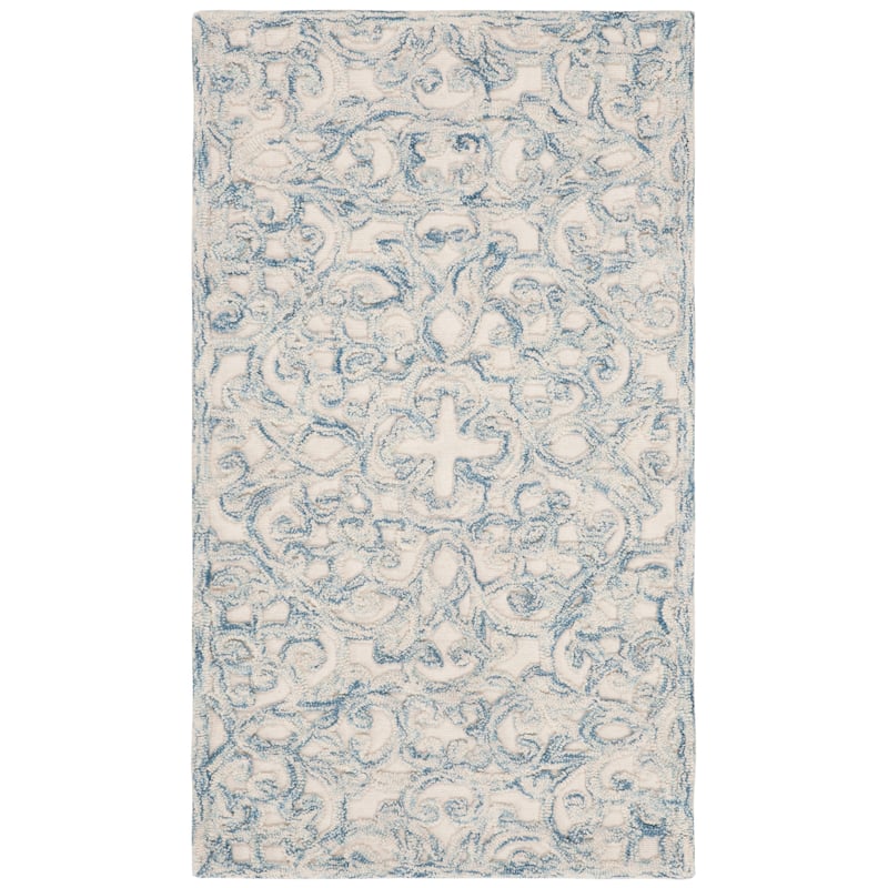 SAFAVIEH Handmade Trace Racheal Modern Wool Rug - 2'3" x 4' - Blue/Ivory